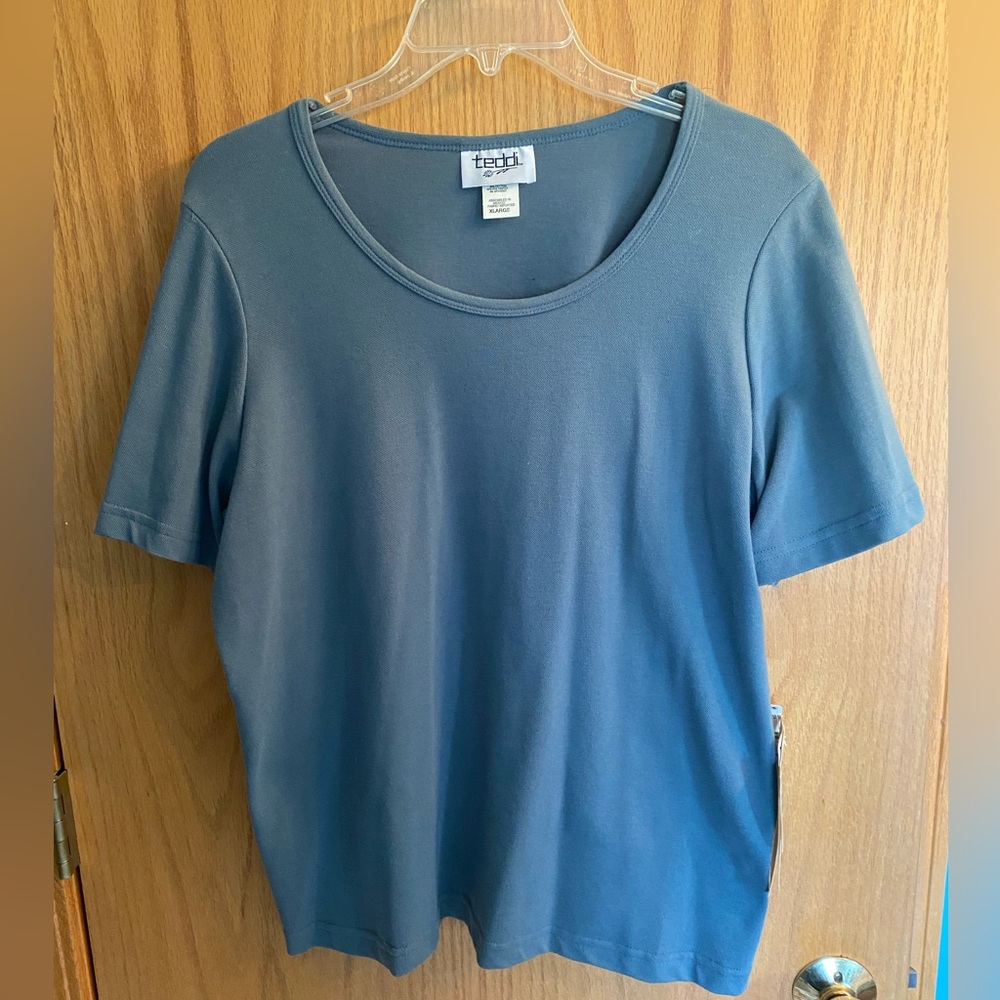 NWT Vintage Teddi  blue Round neck top Sz XL